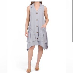 For Cynthia linen blend Blue Striped Sleeveless Button-Down Dress Size Large